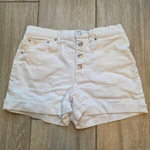 J Crew Denim Button Fly Shorts Womens 27 White High Rise Frayed Raw Hem Summer